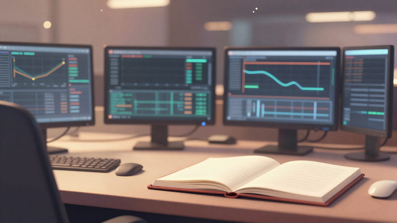 Abstract editorial illustration related to Daily Routine Tips Every Full-Time Stock Trader Should Follow