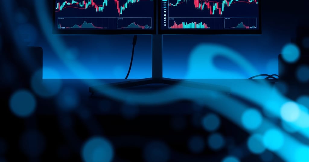 Abstract editorial illustration related to How to Set Up a Dual Monitor Trading Desk at Home